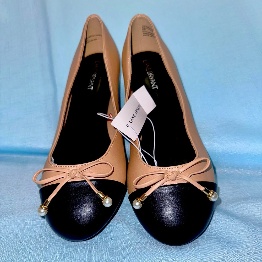 🥿Black Tan flats with pearl embellishments -  Lane Bryant 9 W 🥿